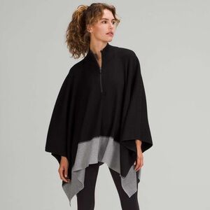 Lululemon Black Heathered Asphalt Grey Merino Wool On The Go Poncho EUC One Size